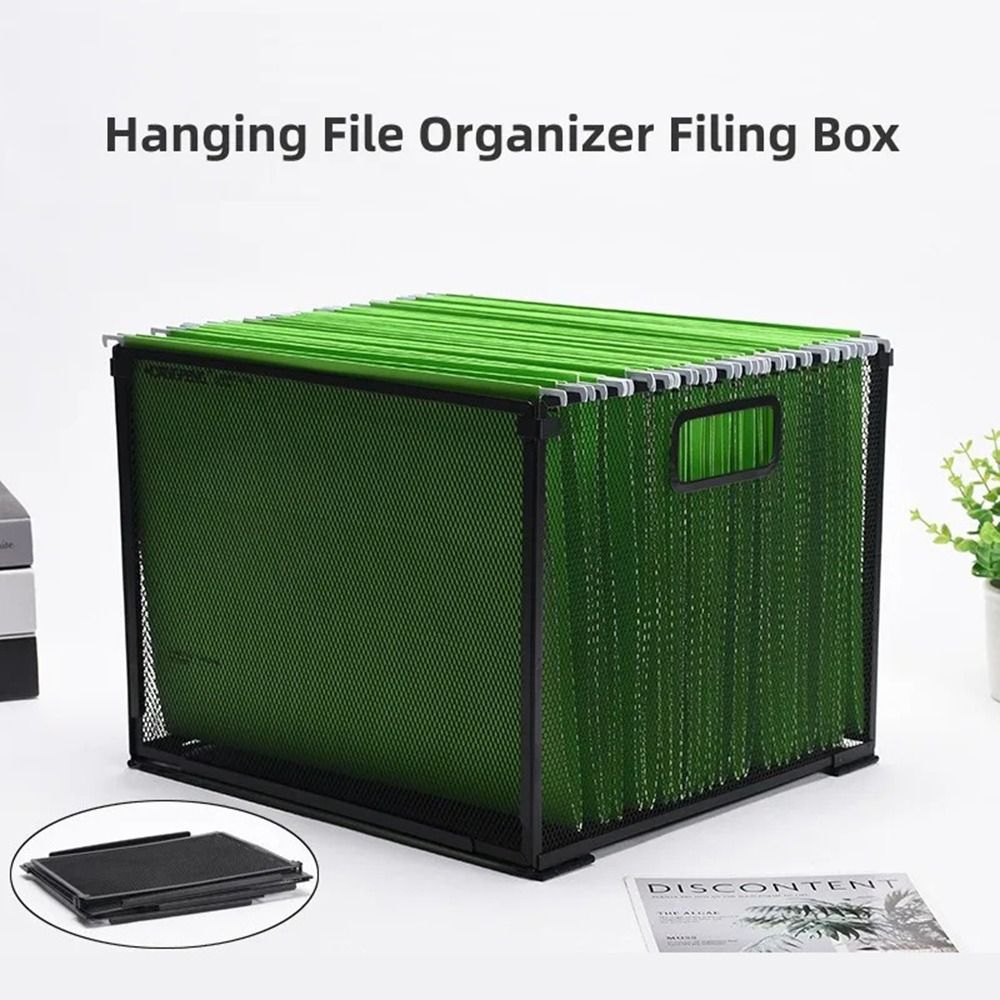 File Folder Hanging - メッシュメタルハンギングファイルフォルダオーガナイザー フォルダーは含まれていません 折りたたみ式フォルダー収納ボックス ブラック 取り外し可能なオフィスファイリングクレート