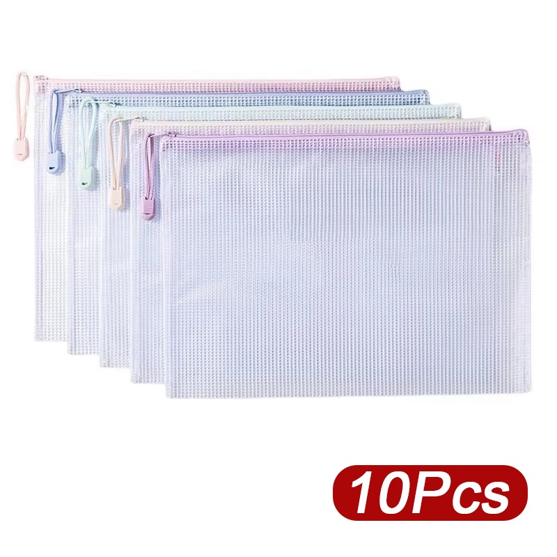 Office Stationery And Supply - 5-30 個ジッパーメッシュバッグ A4/A5 プラスチックジッパーバッグ整理防水旅行ドキュメントバッグ事務用品学校文具用