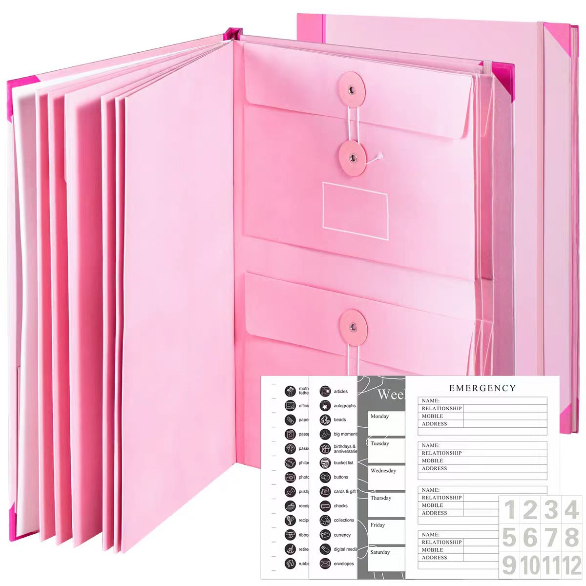 Portfolio Folder Zip - 新着 ラベル付きファイルフォルダー、かわいいジッパーポーチ付きペーパーオーガナイザー、自宅やオフィス用の携帯用書類オーガナイザー