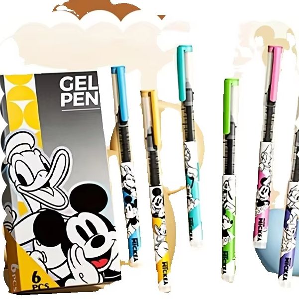 Stationery Supplier - ディズニー ミッキー、ミニー、フレンズの格納式ニュートラルペン 6 本、0.5mm チップ、オフィスでの使用に適しています、創造的な学習文具