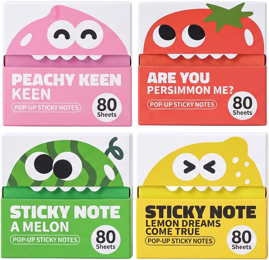 Memo Pad Sticky - 透明な引き出し式グリッタースティッキーノート かわいいフルーツモンスターメモパッド | 2026年新作、引き出し式デザイン、グリッター仕上げ