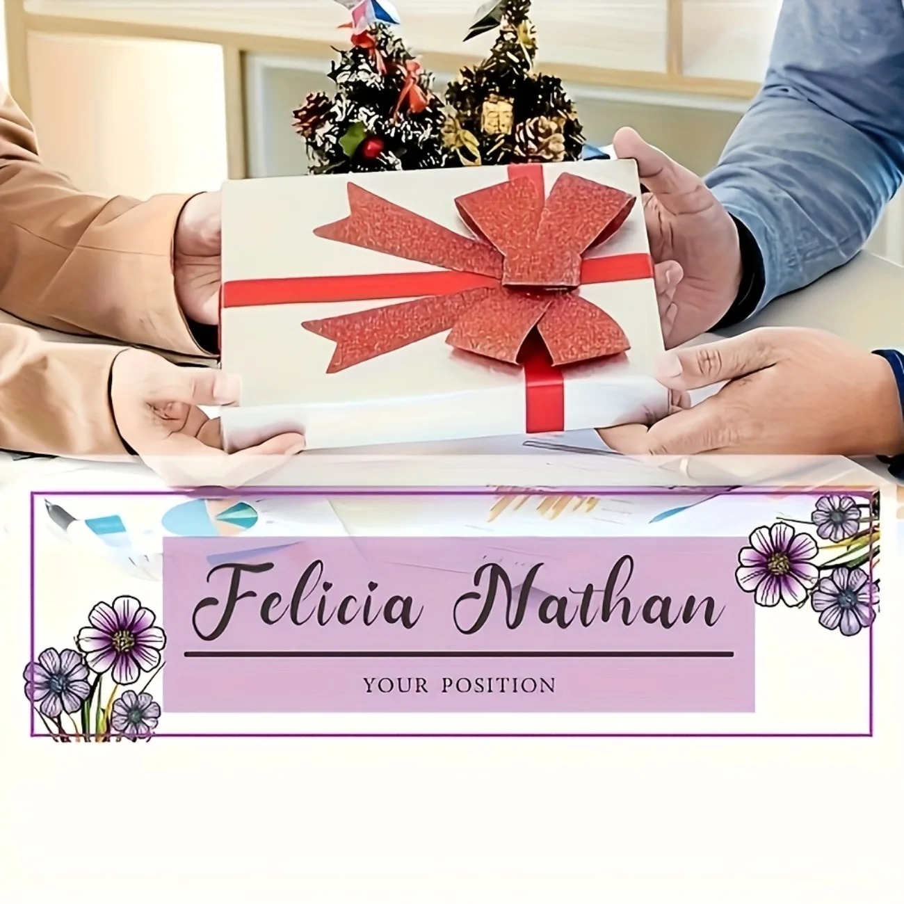 ピンクパープルの花柄アクリル製デスクネームプレート、パーソナ - Desk Name Plate のレビューと価格