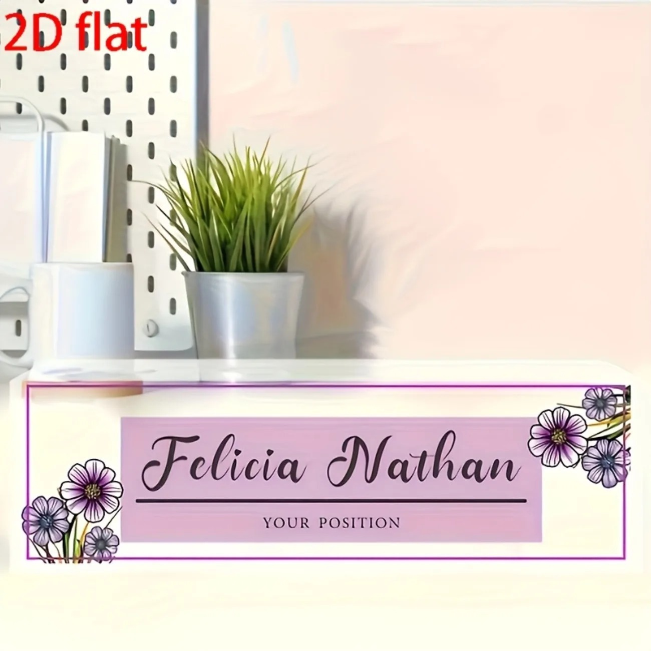 エレガントなピンクパープルの花柄アクリル製デスクネームプレー - Desk Name Plate のレビューと価格
