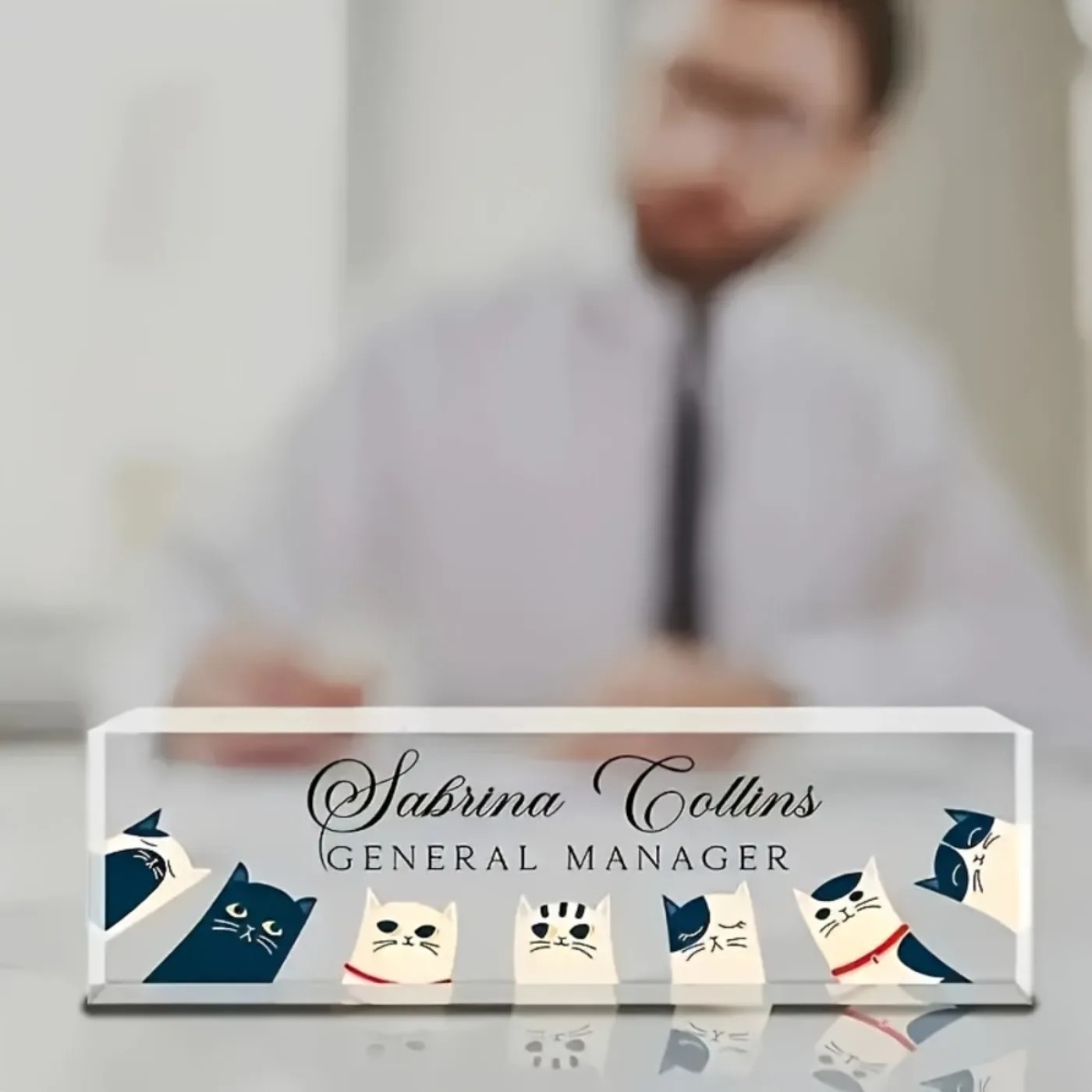 [2Dフラット] カスタム透明猫モチーフのアクリル製デスクネ - Desk Name Plate のレビューと価格